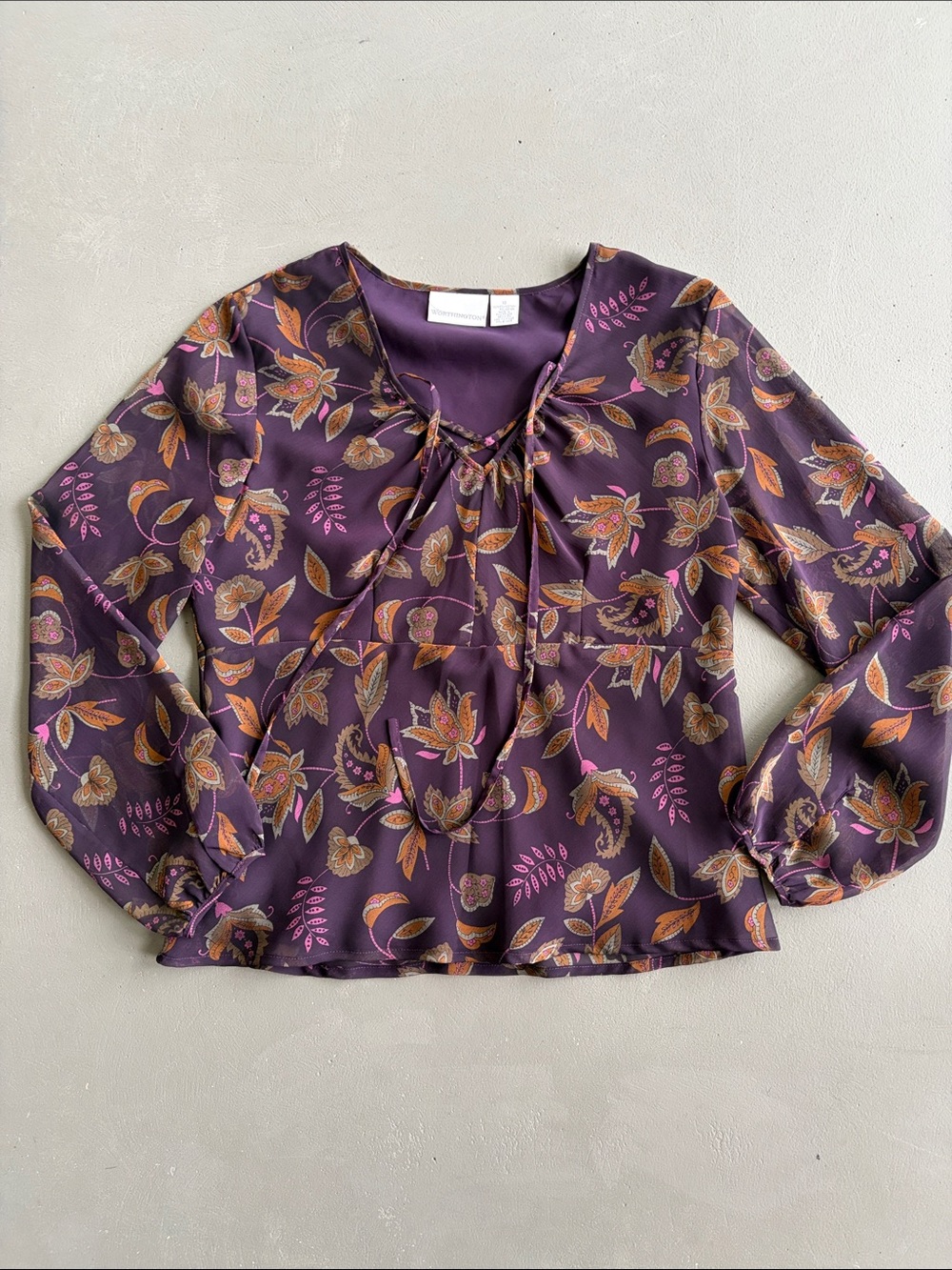 Worthington Purple Floral Tie-Front Blouse